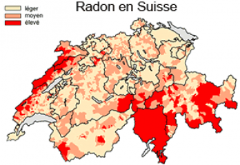 Zones touchées par le radon en Suisse (Source: OFSP)